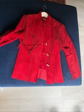 Vintage Scully Red Suede Fringe Leather Jacket M